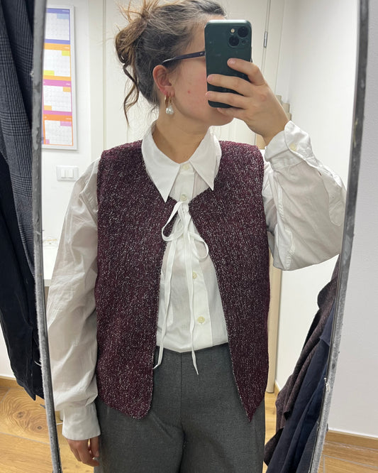 Gilet lana mélange bordeaux/grigio con fiocco