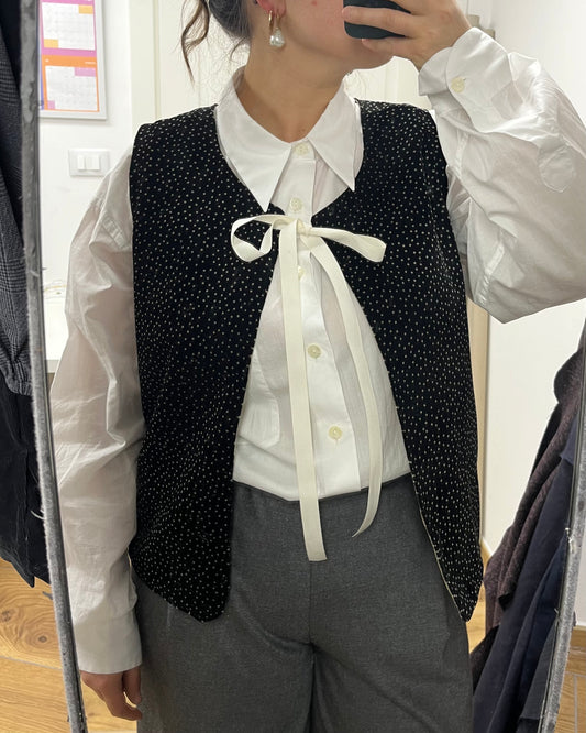 Gilet velluto a pois con fiocco