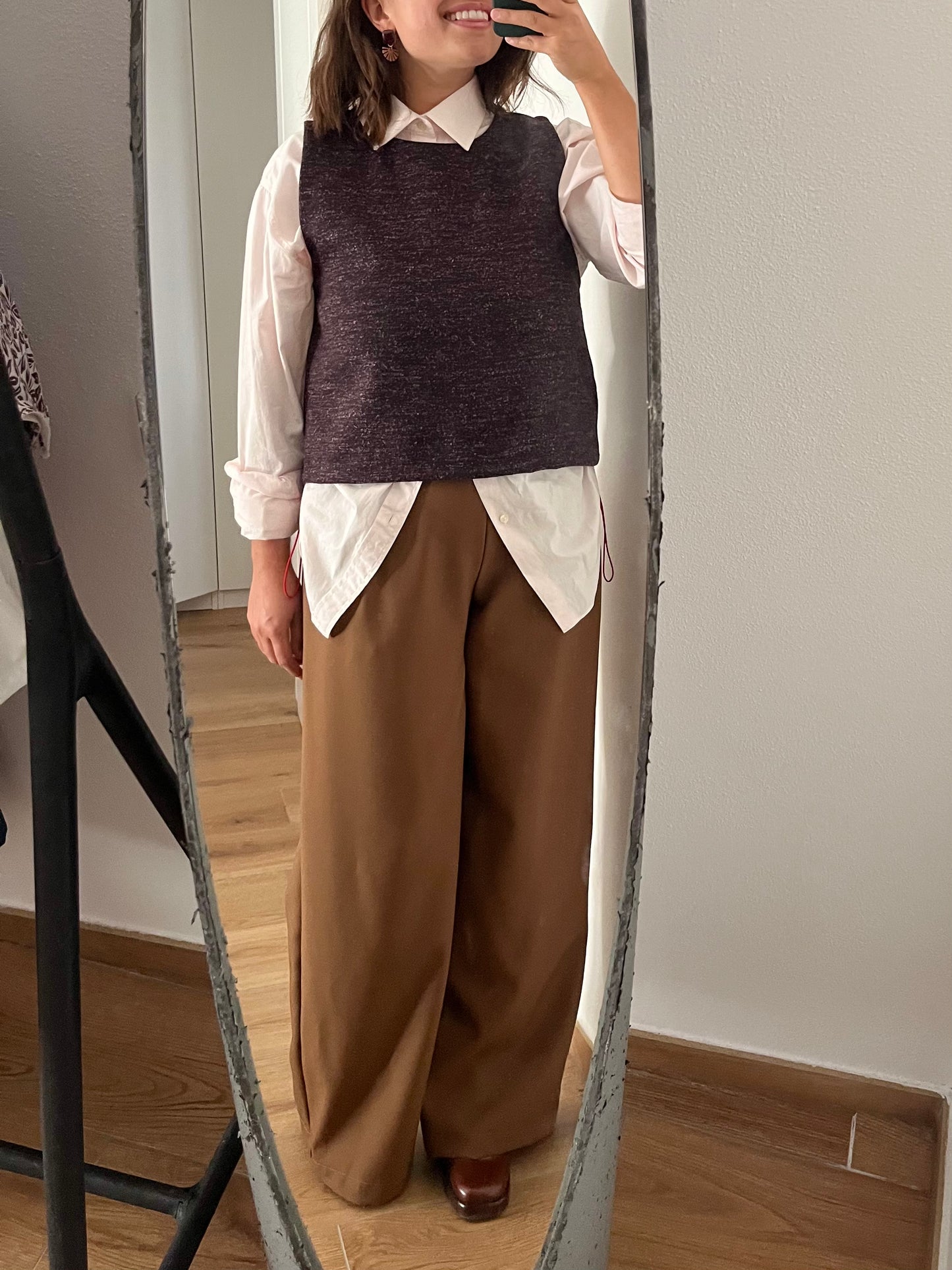 Gilet lana melange marrone/viola e rosa