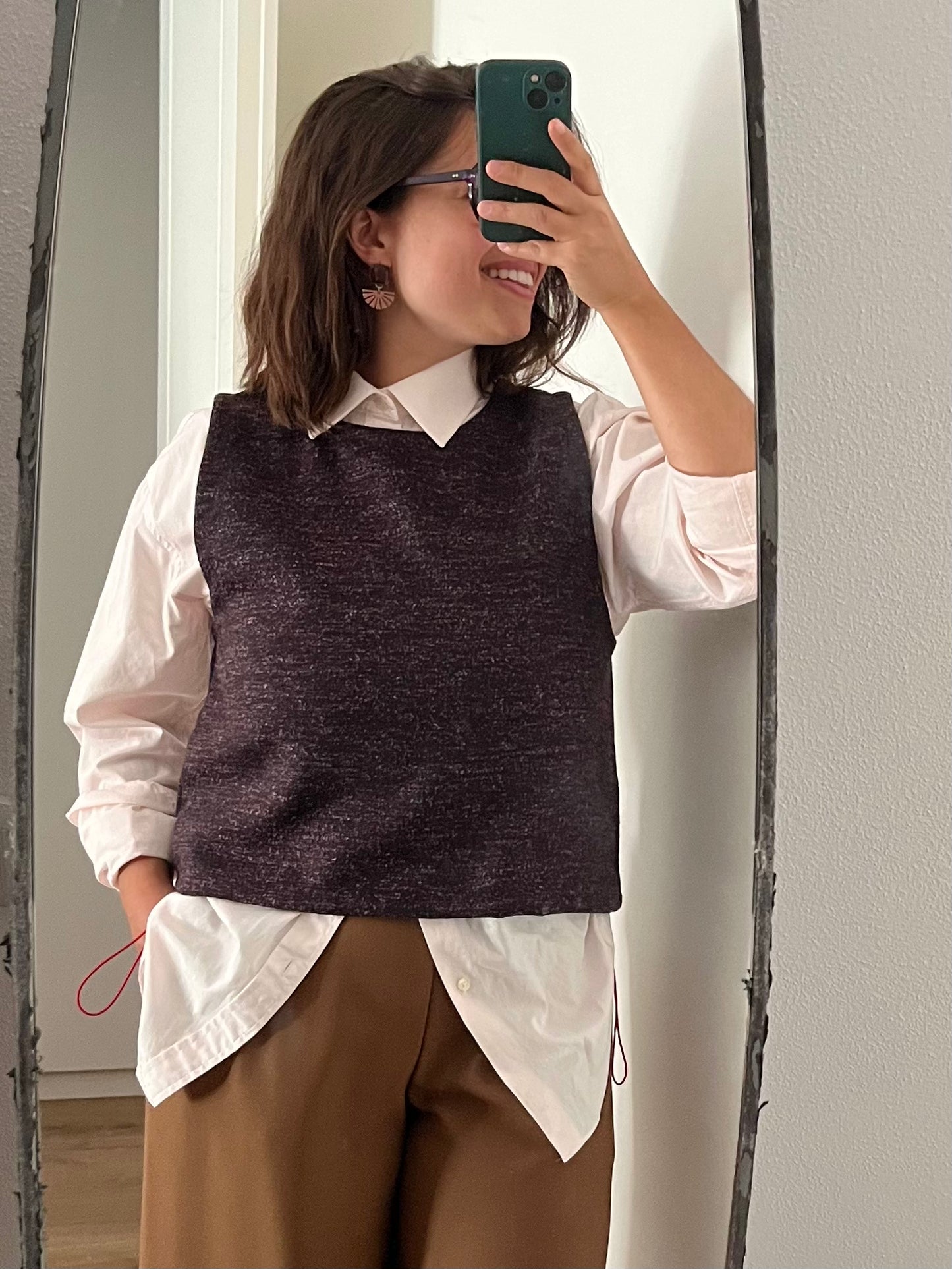 Gilet lana melange marrone/viola e rosa