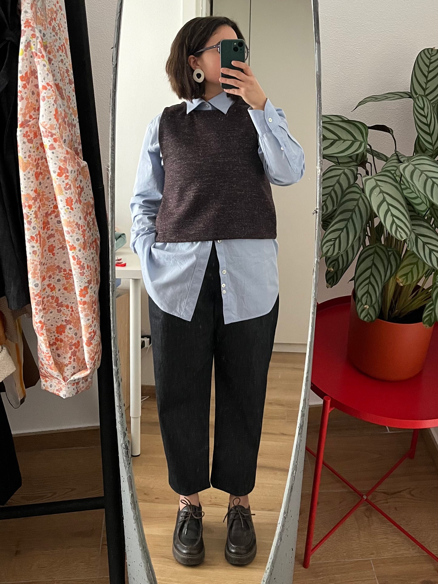 Gilet lana melange marrone/viola e rosa