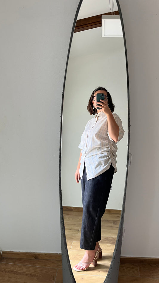 Camicia beige a righe azzurro/beige + elastico blu