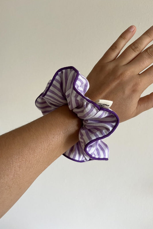 Scrunchie righe lilla/bianco + piping viola