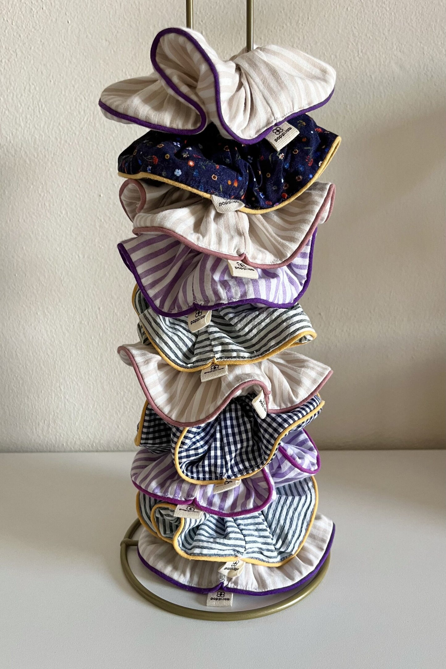 Scrunchie righe lilla/bianco + piping viola
