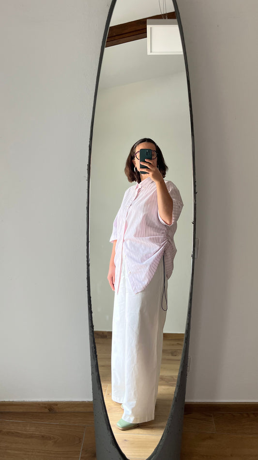 Camicia rosa a righe azzurro/rosa + elastico blu