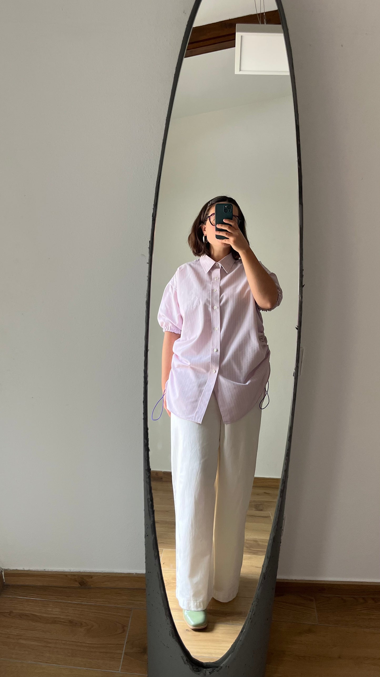 Camicia lilla a righe bianco/lilla + elastico viola