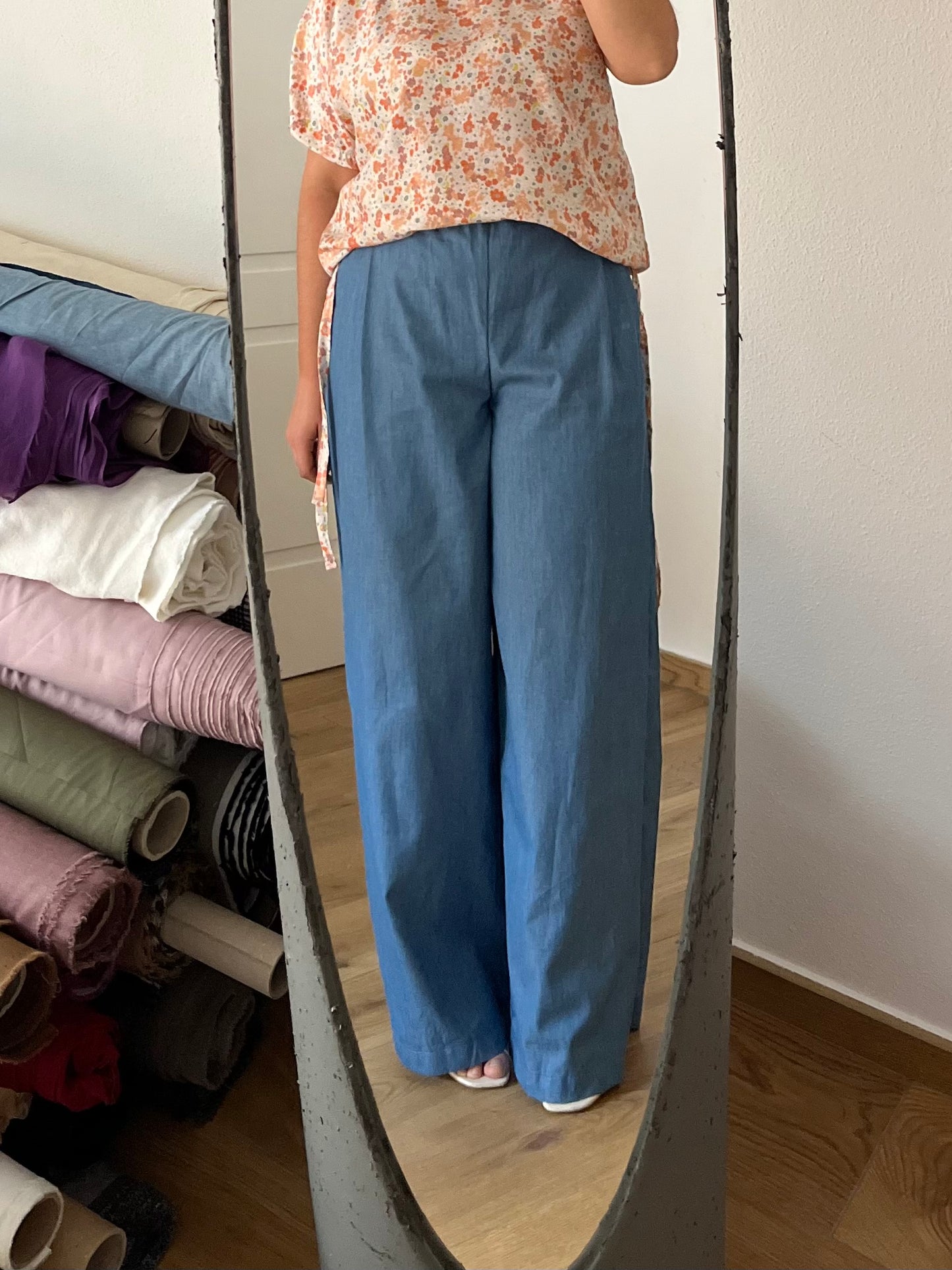 Pantalone Evergreen chambray di cotone azzurro