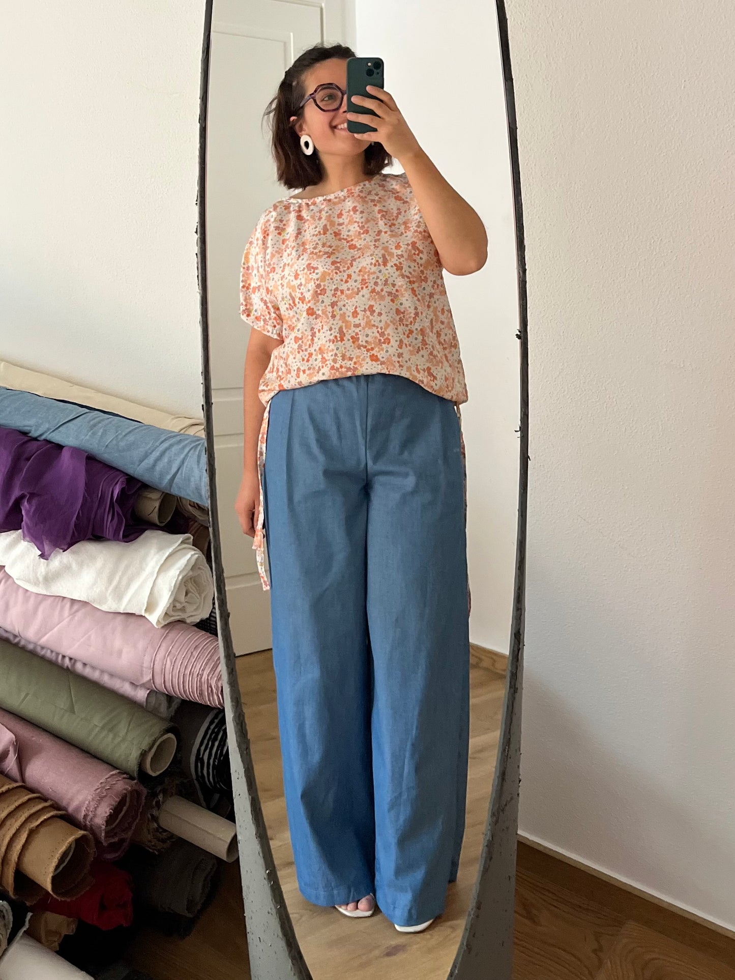 Pantalone Evergreen chambray di cotone azzurro