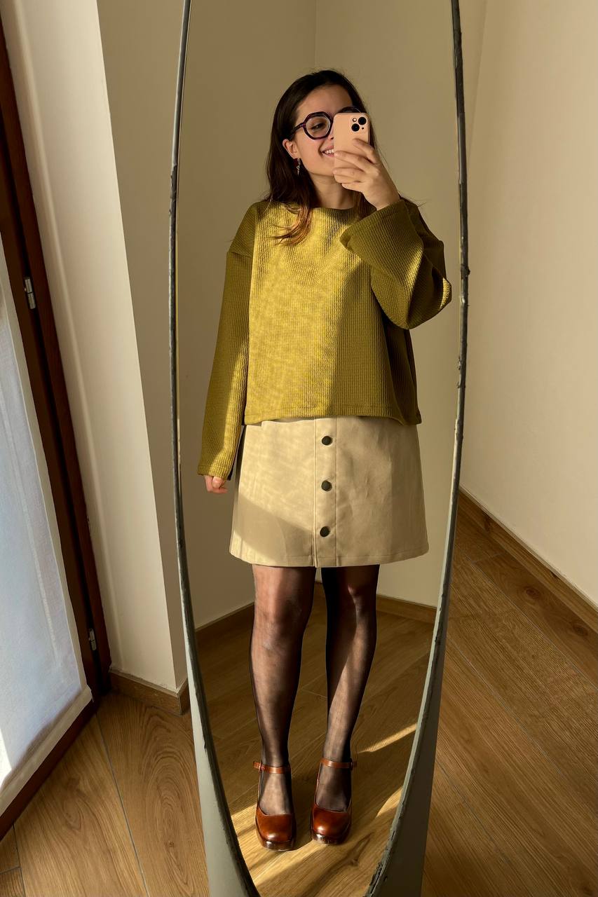 Gonna Cannella cotone effetto scamosciato beige chiaro