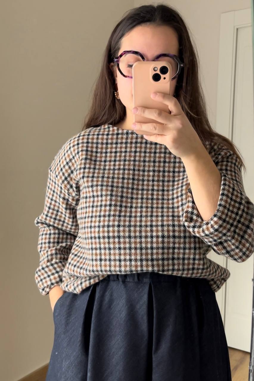 Maglione Brina fantasia quadri nero/bianco/marrone