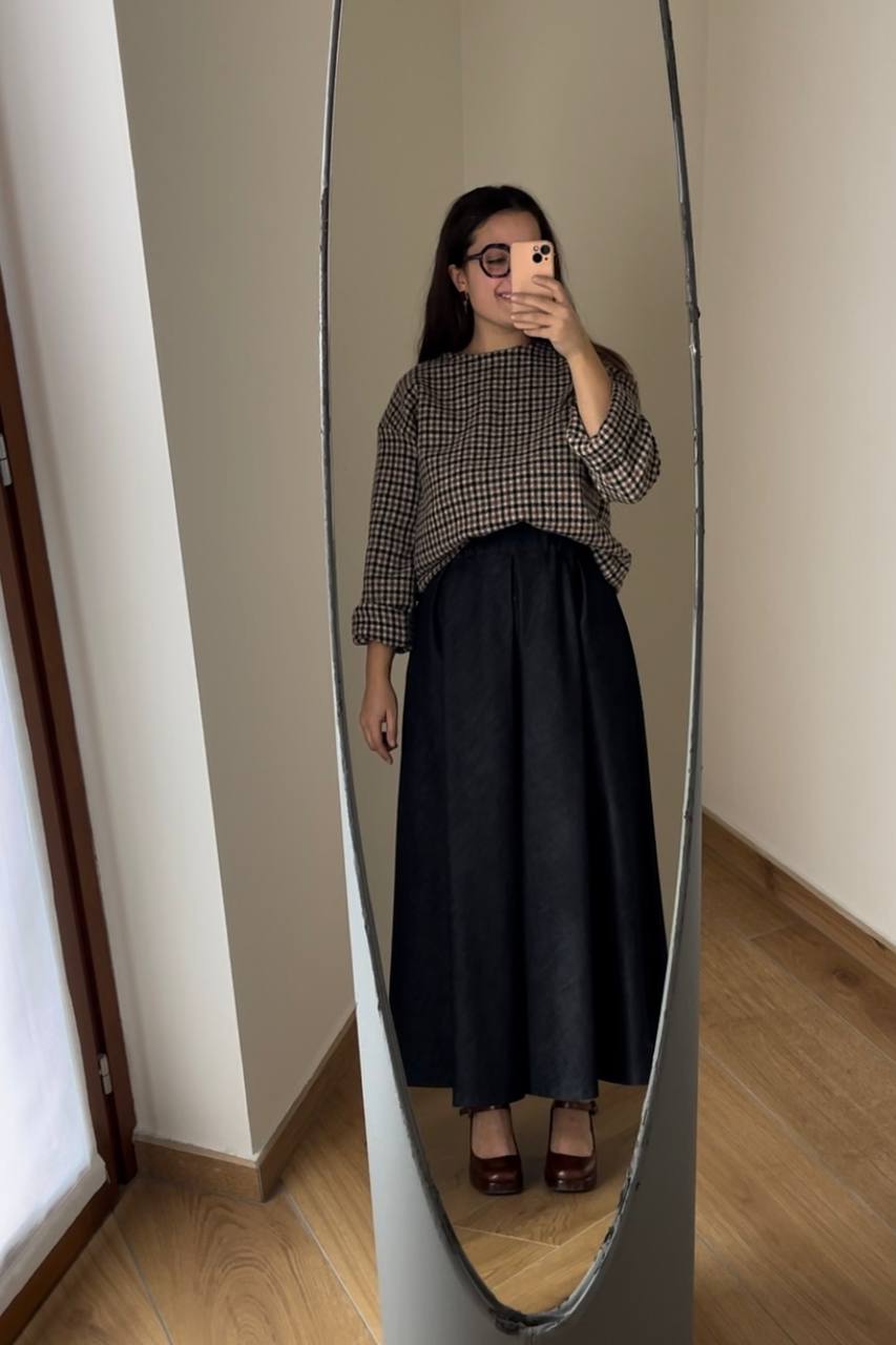 Maglione Brina fantasia quadri nero/bianco/marrone