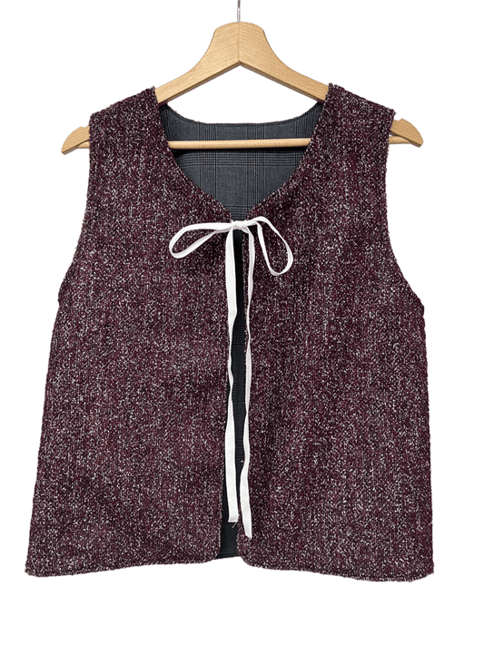 Gilet lana mélange bordeaux/grigio con fiocco