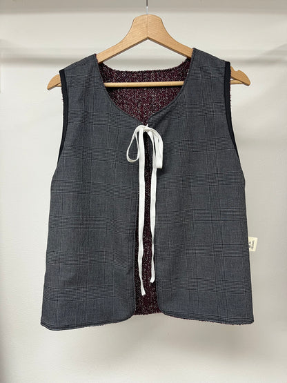 Gilet lana mélange bordeaux/grigio con fiocco