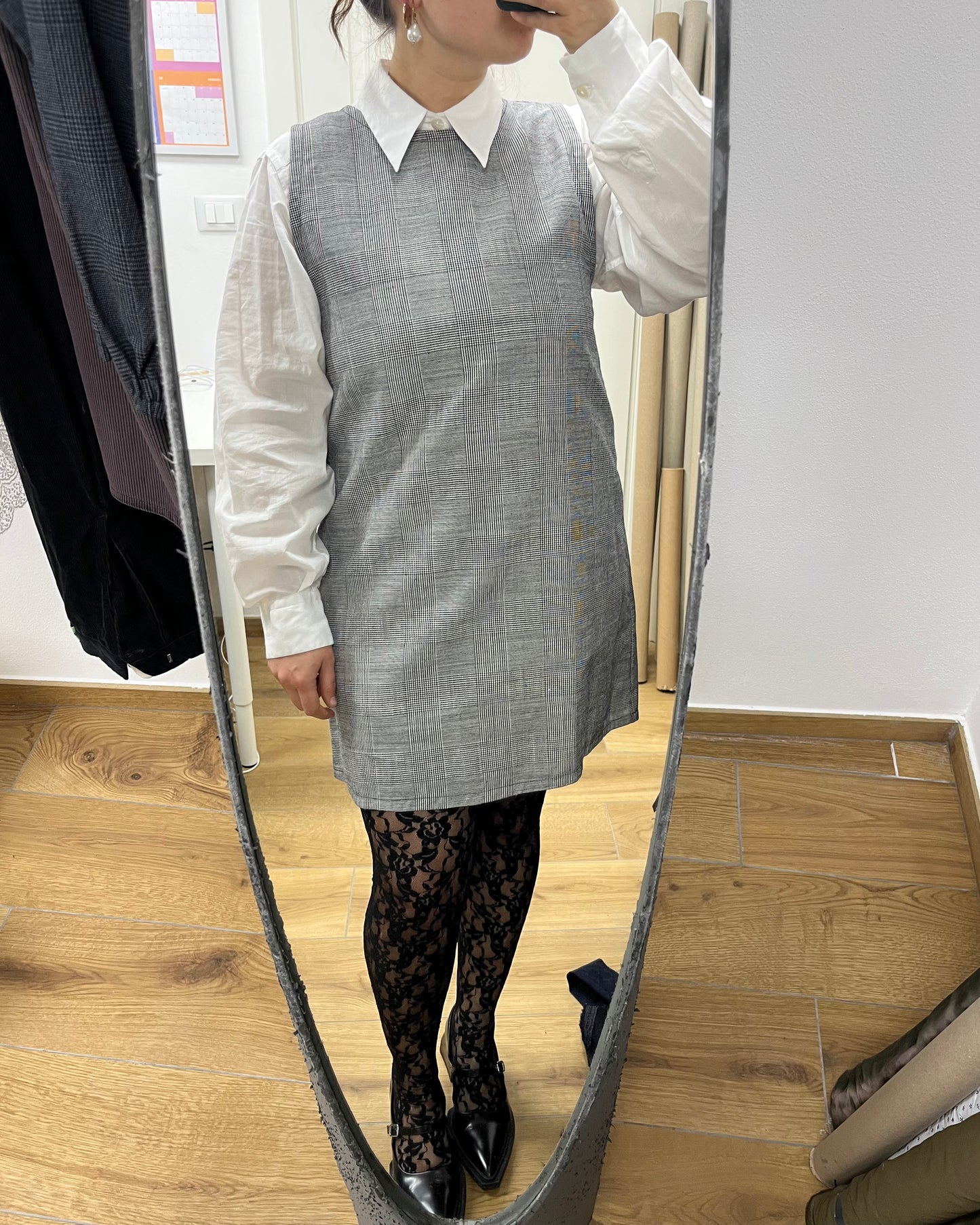 Scamiciato Twiggy cotone tartan bianco/nero