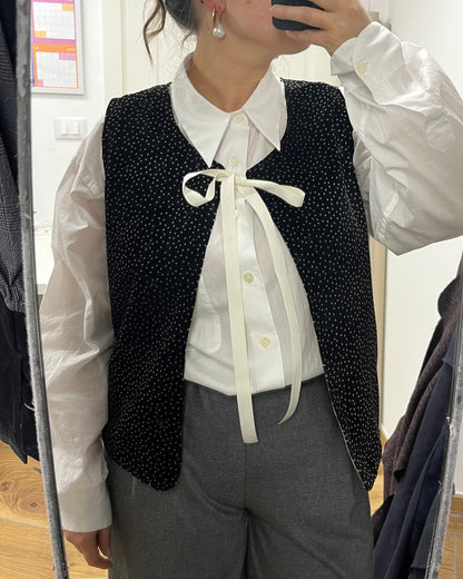 Gilet velluto a pois con fiocco