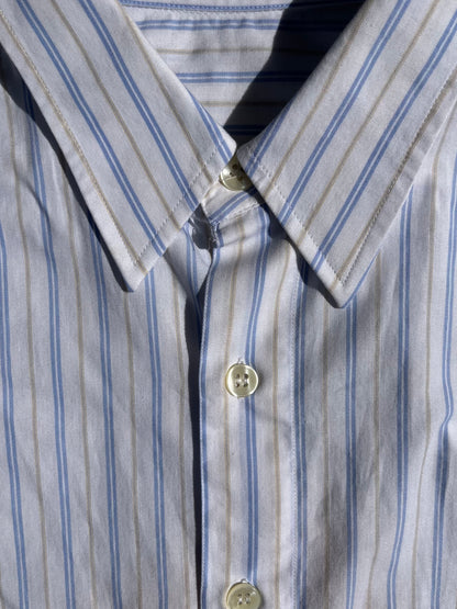 Camicia bianca a righe azzurro/beige + elastico bordeaux