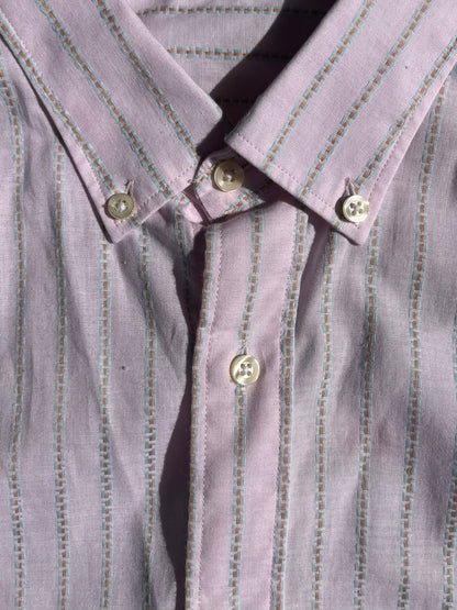 Camicia rosa a righe azzurro/rosa + elastico blu