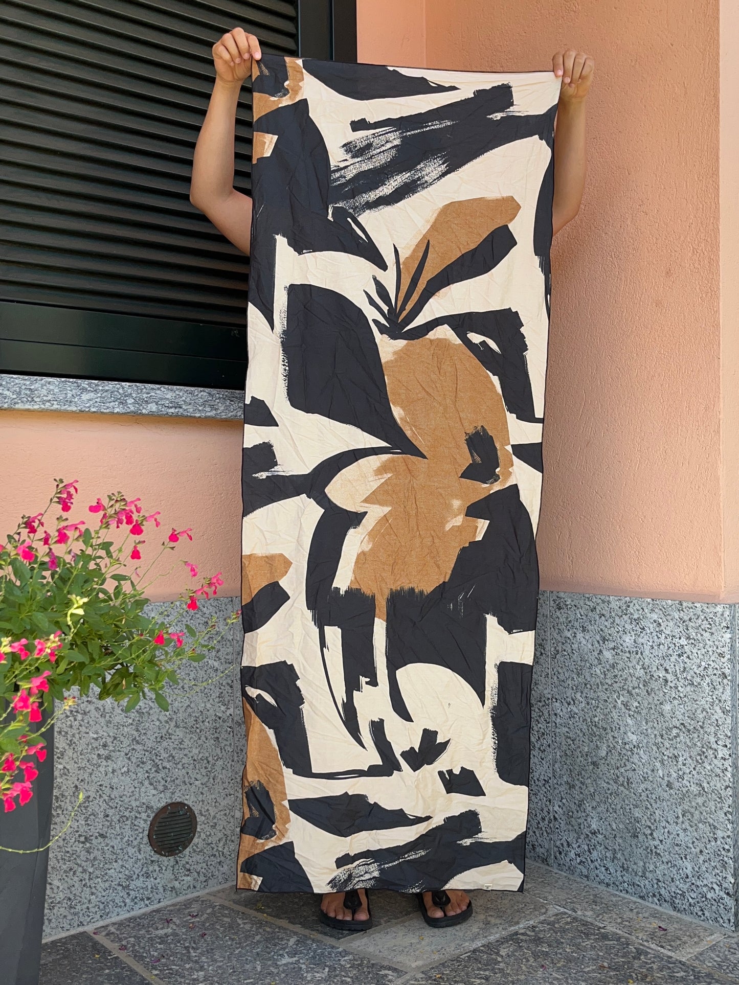 Pareo fantasia beige/nero/caramello