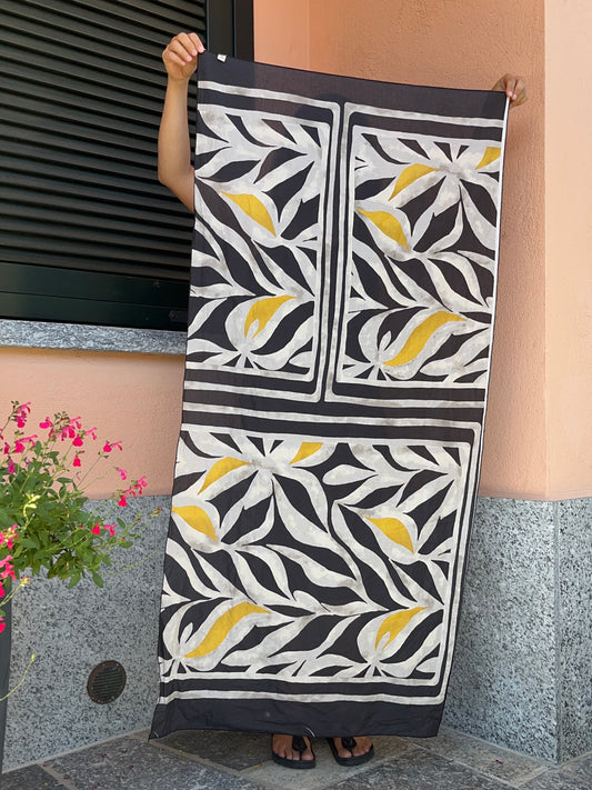 Pareo fantasia nero/bianco/giallo