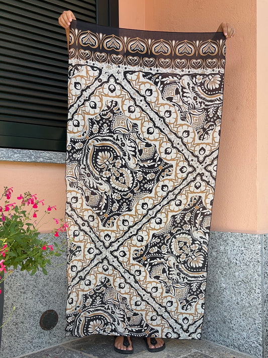 Pareo fantasia etnica beige/nero/caramello