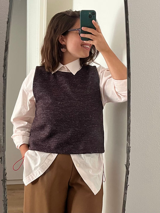 Gilet lana melange marrone/viola e rosa