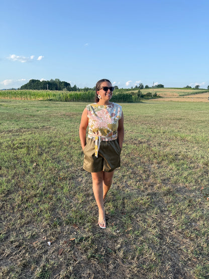 Wrap Top lino fiori