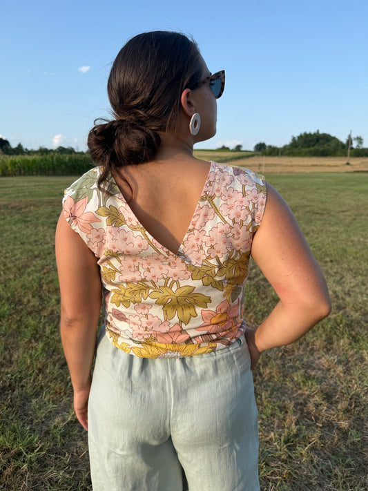 Wrap Top lino fiori