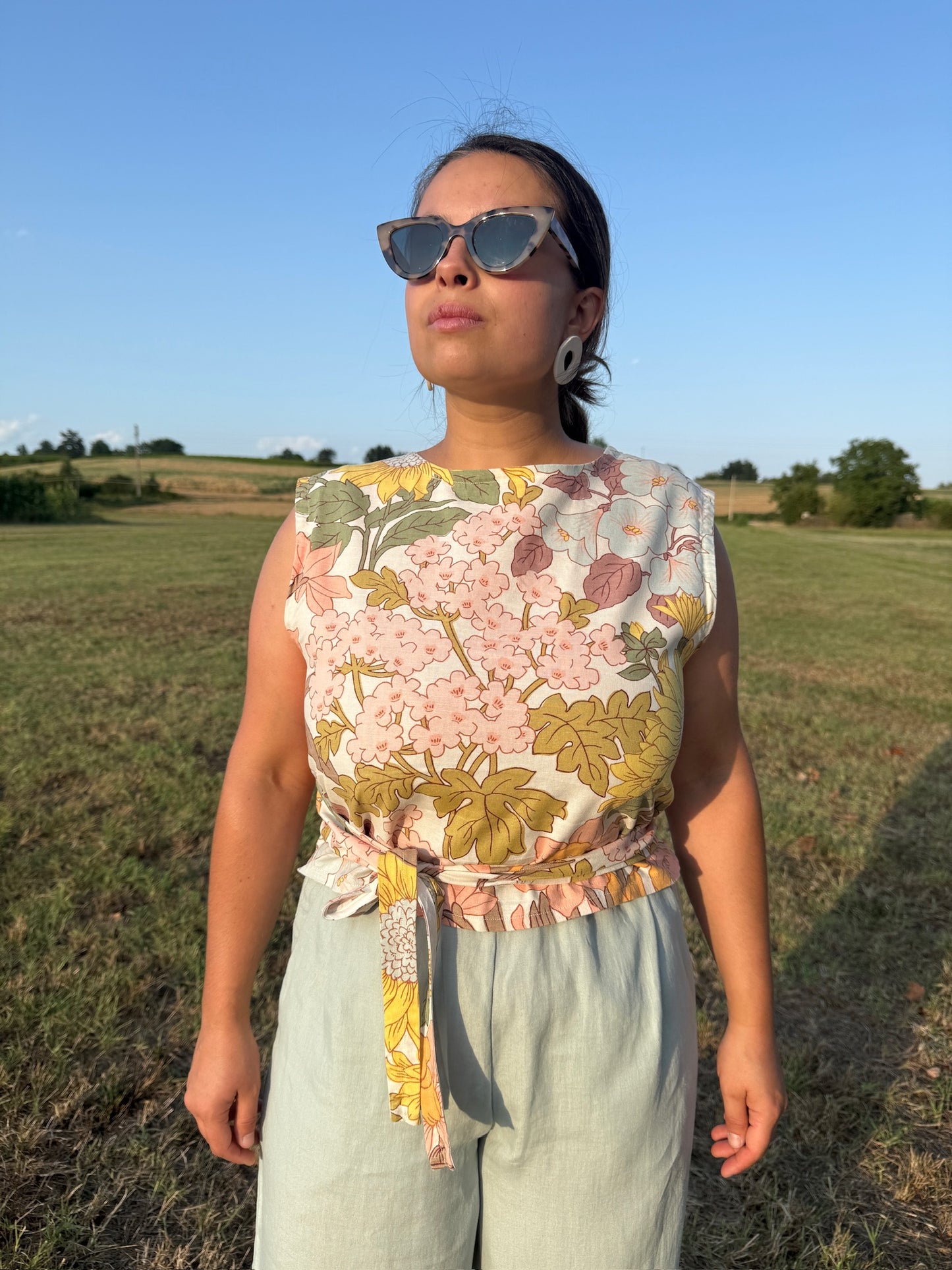 Wrap Top lino fiori