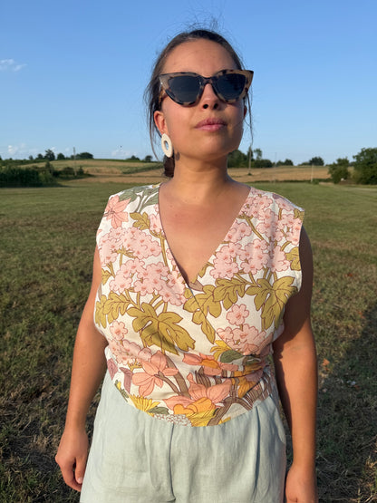 Wrap Top lino fiori