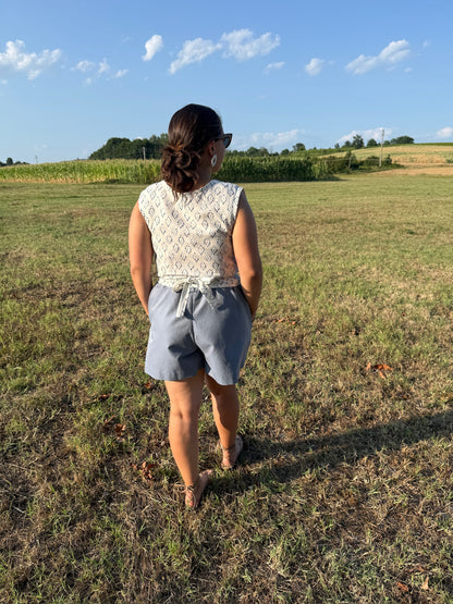 Wrap Top lino fantasia geometrica