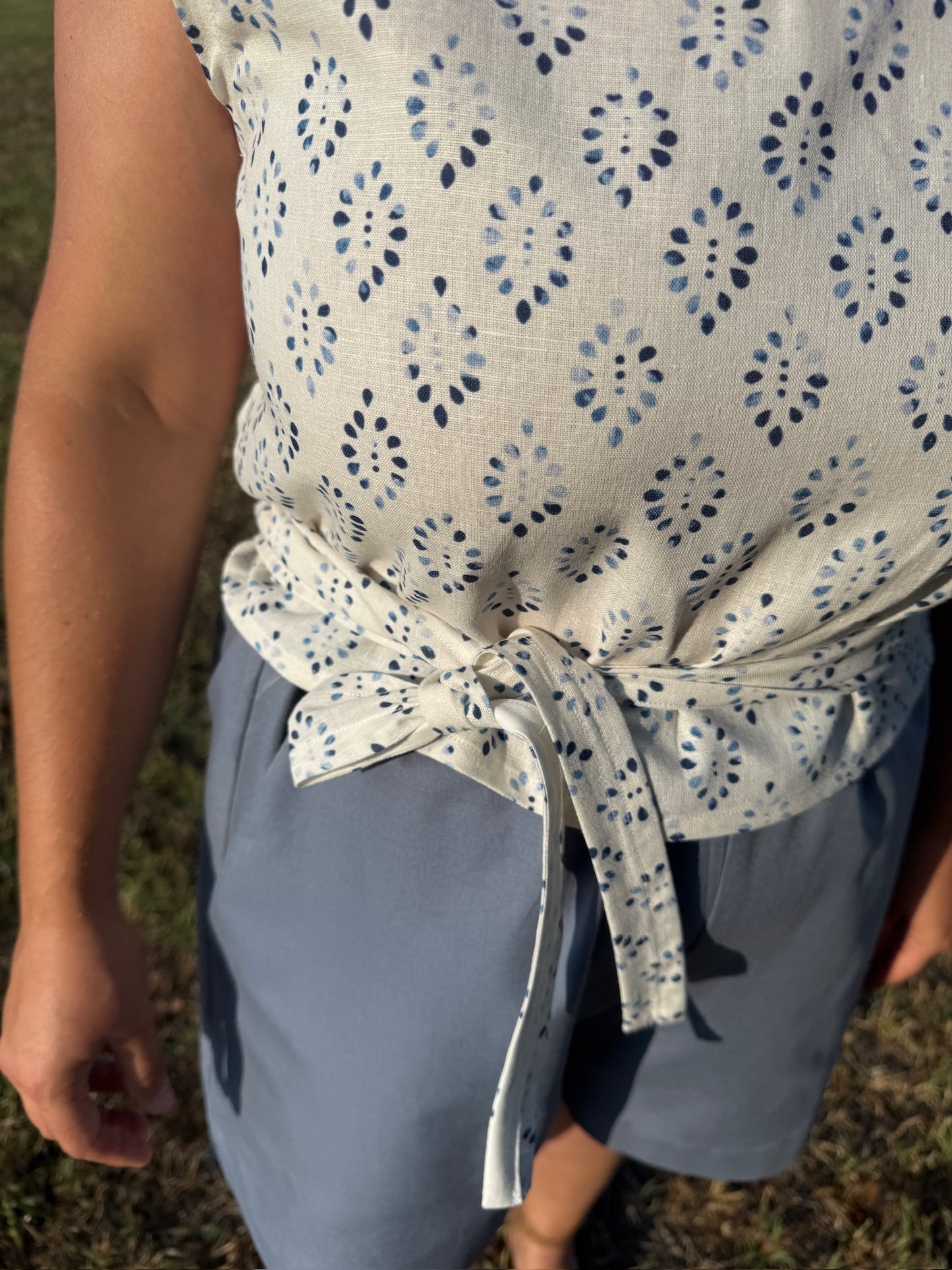 Wrap Top lino fantasia geometrica