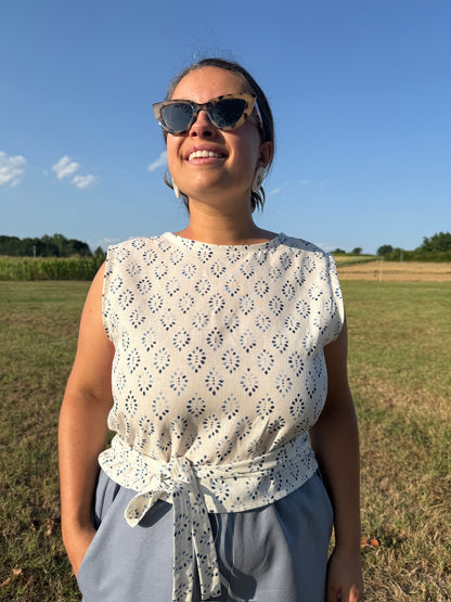 Wrap Top lino fantasia geometrica