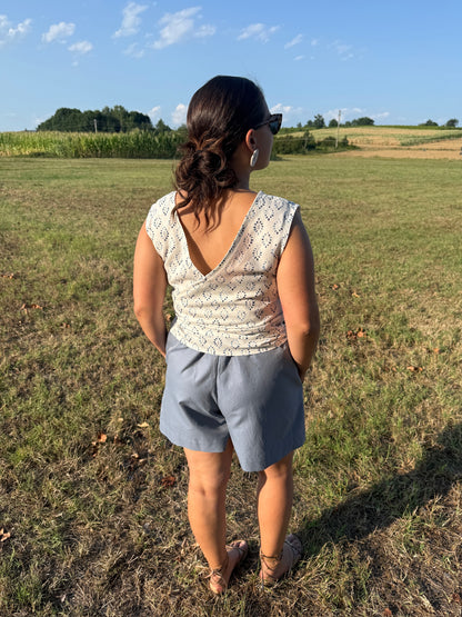 Wrap Top lino fantasia geometrica