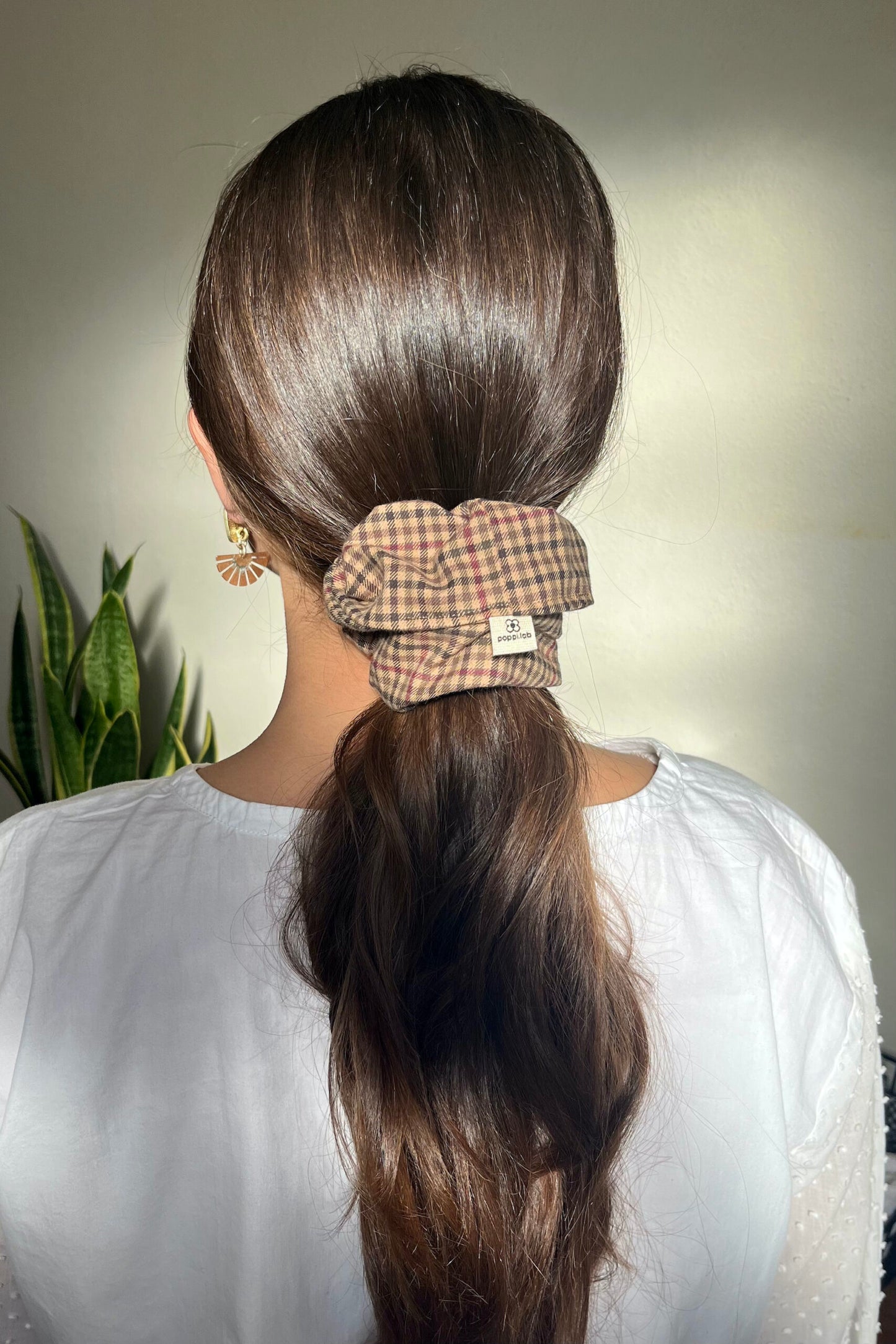 Scrunchie cotone fantasia quadretti rossi/verdi/marroni