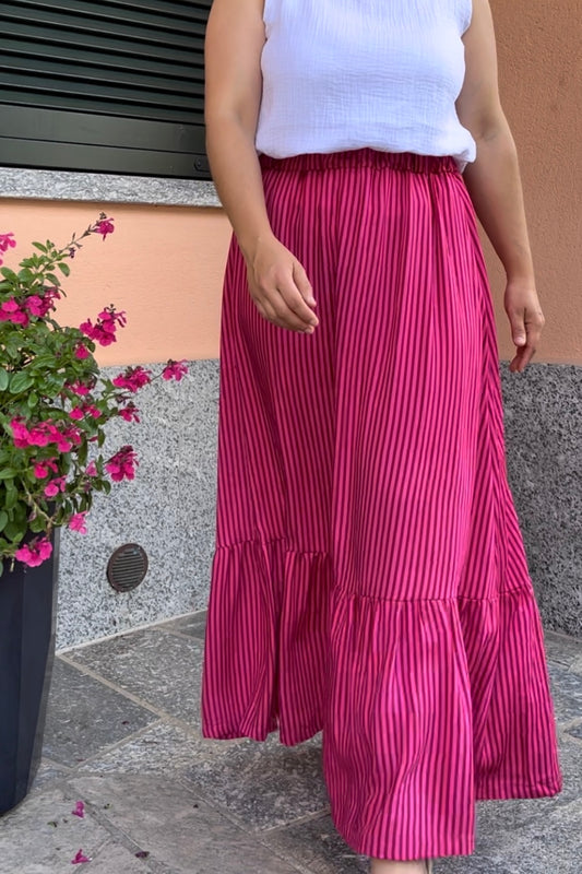 Gonna Marea a righe rosse e fucsia