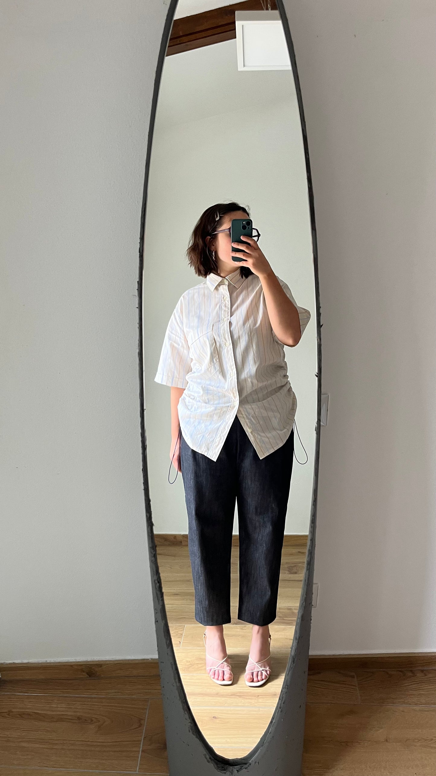 Camicia beige a righe azzurro/beige + elastico blu
