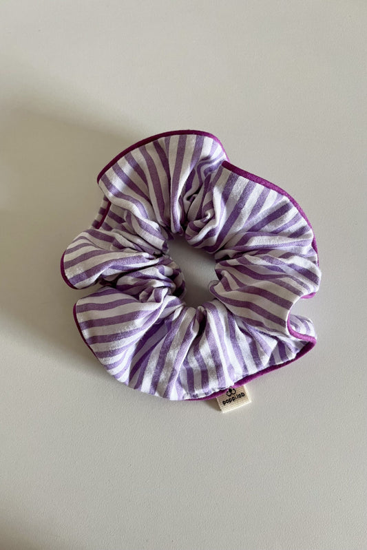 Scrunchie righe lilla/bianche + piping fucsia
