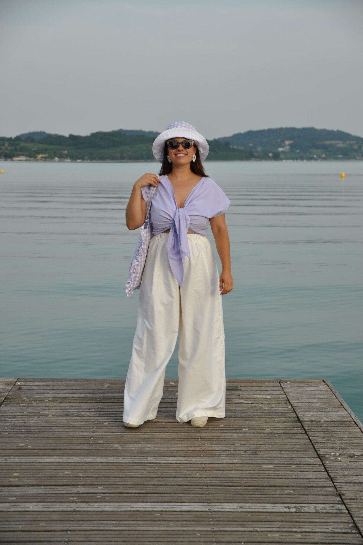 Pantalone palazzo Evergreen cotone panna