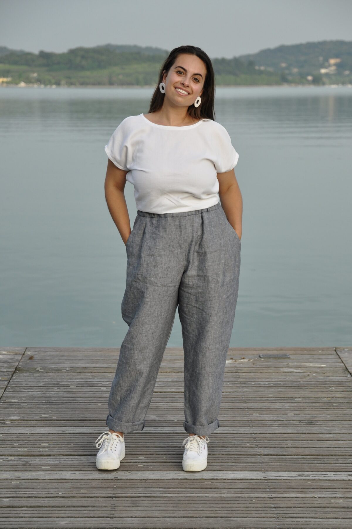 Pantaloni Vanilla lino grigio melange